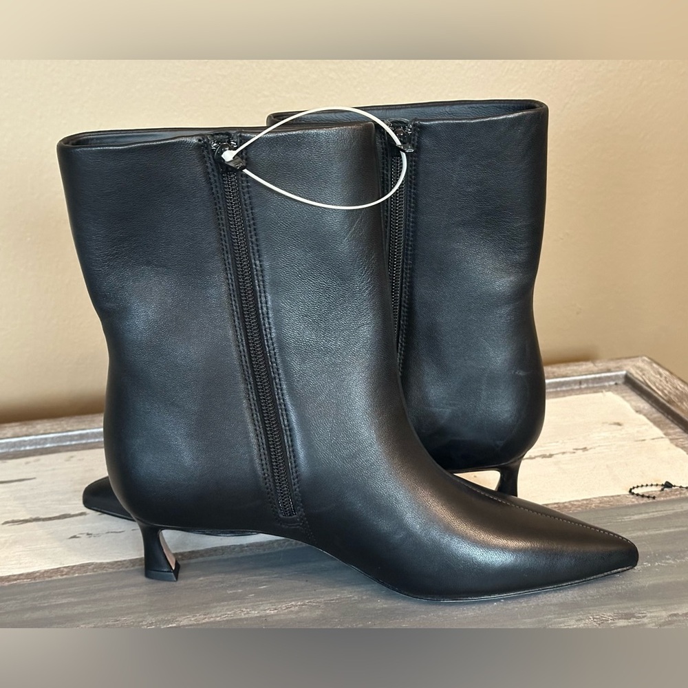 Jennifer Sumko x Antonio Melani Black Leather Pointed Toe Kitten Heel Boots 6.5M - Picture 7 of 7